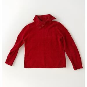 Karen Scott Petites Red Knit Sweater Petite Small PS Mock Neck Button Accent